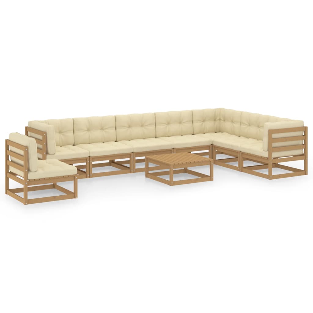 9-tlg. Garten-Lounge-Set Kissen Honigbraun Kiefer Massivholz
